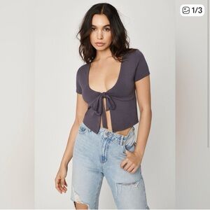 Garage Deep Purple Tie-Front Crop Top